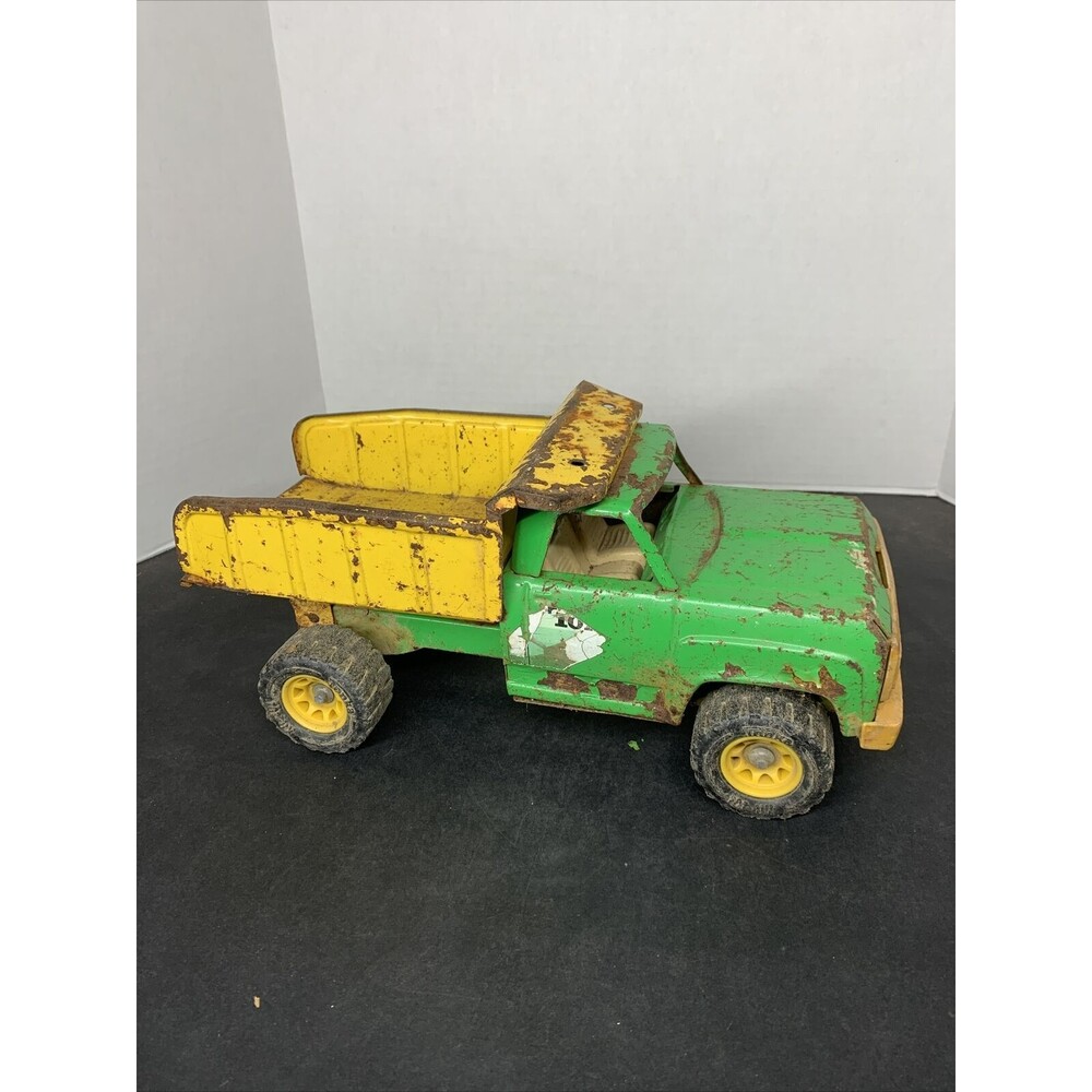 1970s Vintage Tonka Green & Yellow Pressed Steel Dump Truck XR-101 Tires